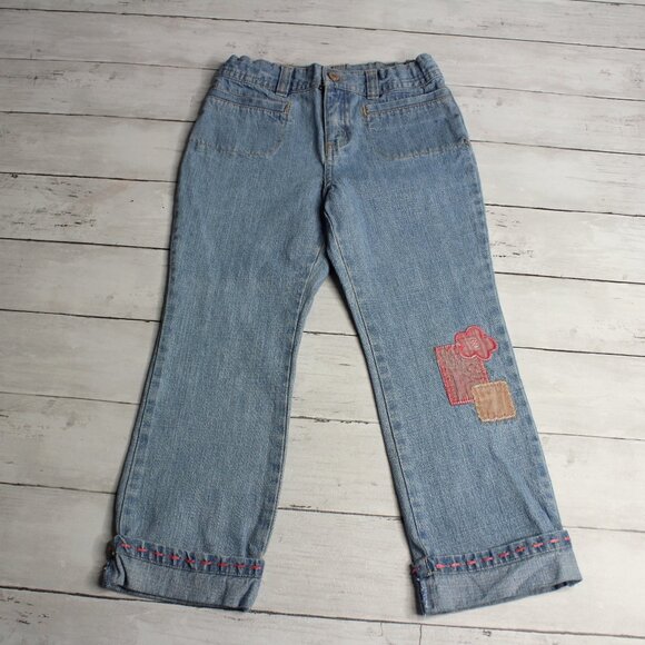 Vintage Oshkosh Denim Blue Jeans Girl's Size 5T Patchwork - Picture 1 of 9